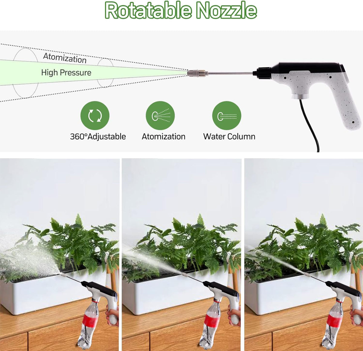 Pulverizator electric pentru plante cu 3 moduri de pulverizare – compatibil cu sticle standard, reîncarcabil USB