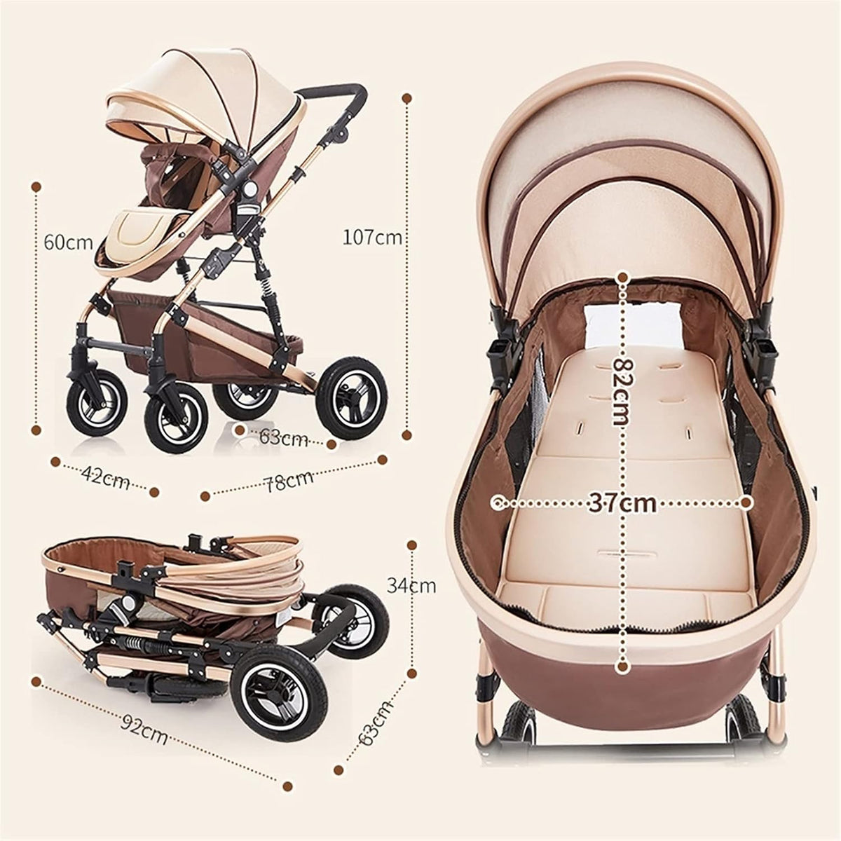 Carucior pliabil pentru copii, 3 în 1, Multifunctional – Landou, Scaun Auto si Carucior Sport
