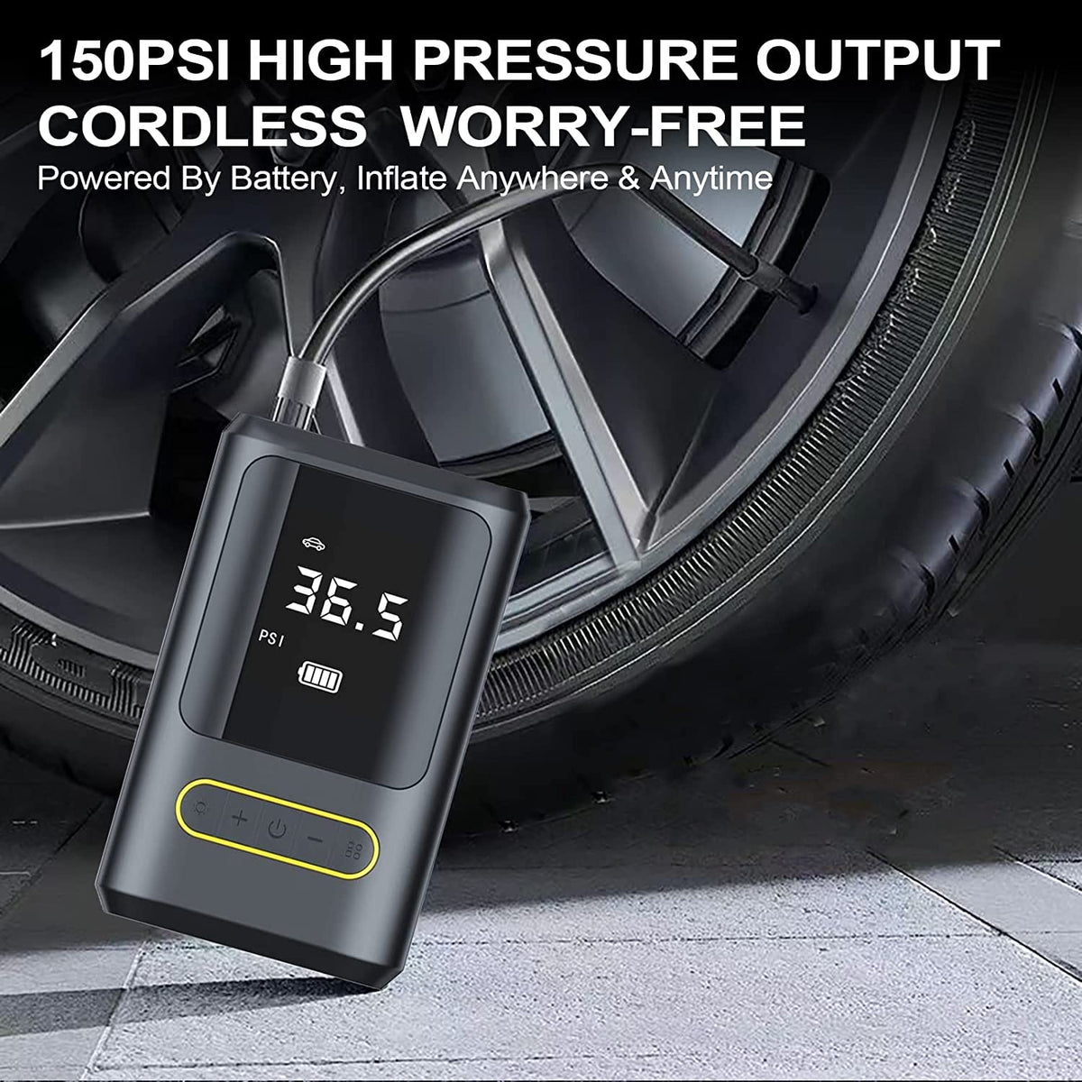 Pompa aer auto electrica, afisaj digital LCD, Lanterna LED, Portabila, Reincarcare USB C, baterie 4000 mAh, Manometru digital, 120 W, sundiguer, Negru