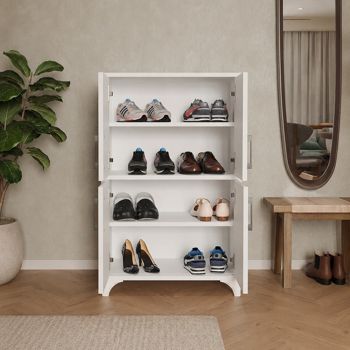 Dulap multifunctional din PAL 62,6x35,8x101 cm, cu 4 usi si 4 compartimente, pentru depozitare