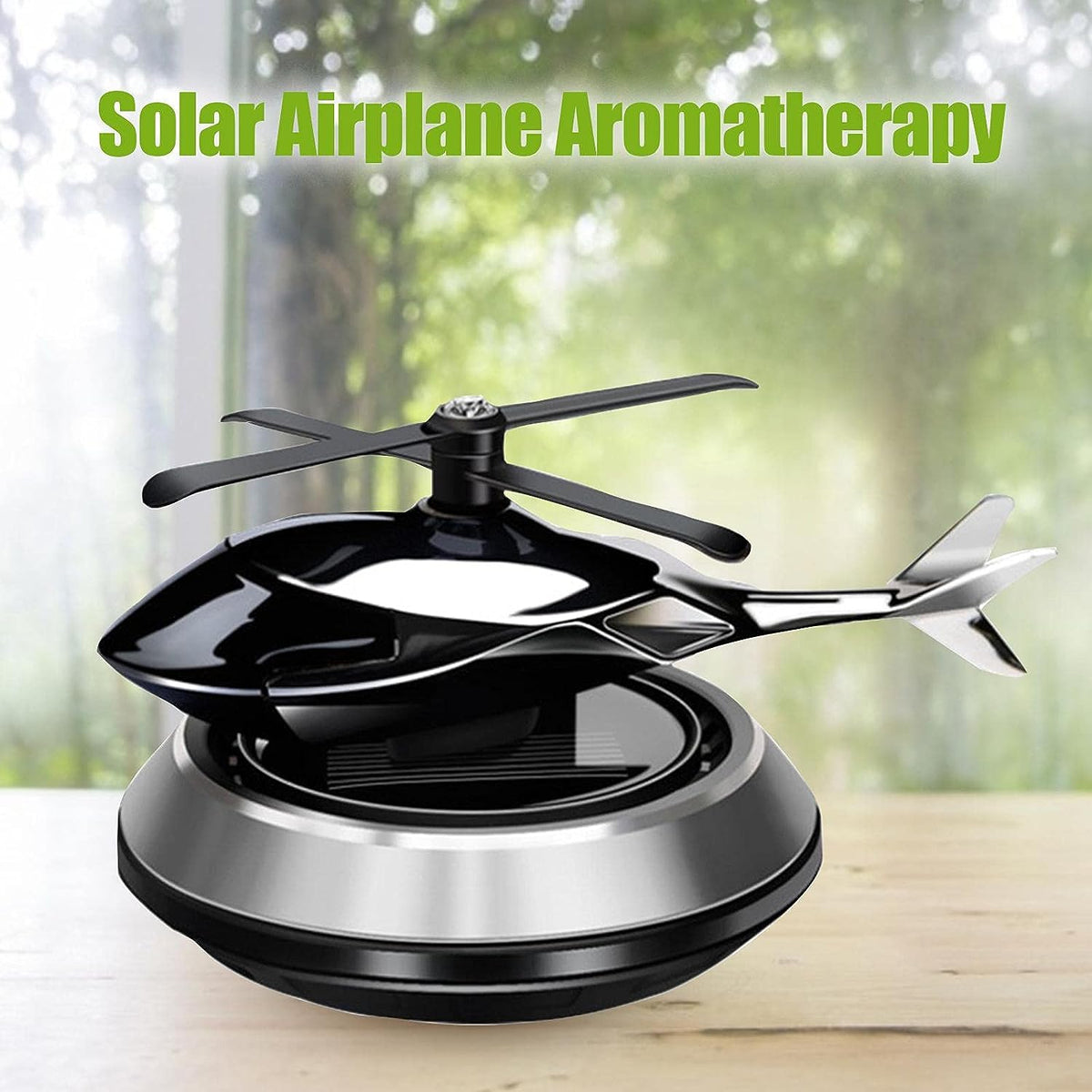 Odorizant auto cu Incarcare solara, baza antiderapanta, ulei esential si pipeta Incluse, elicopter