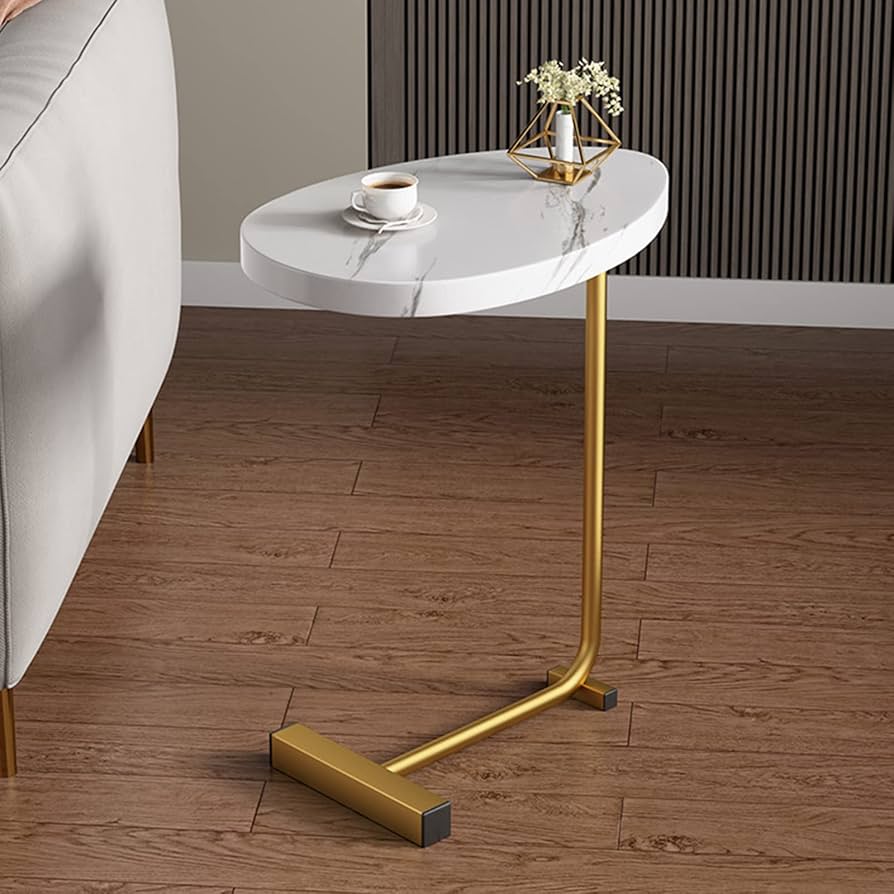 Masuta de cafea design nordic, cu blat alb si cadru metalic auriu, 40x30x60 cm