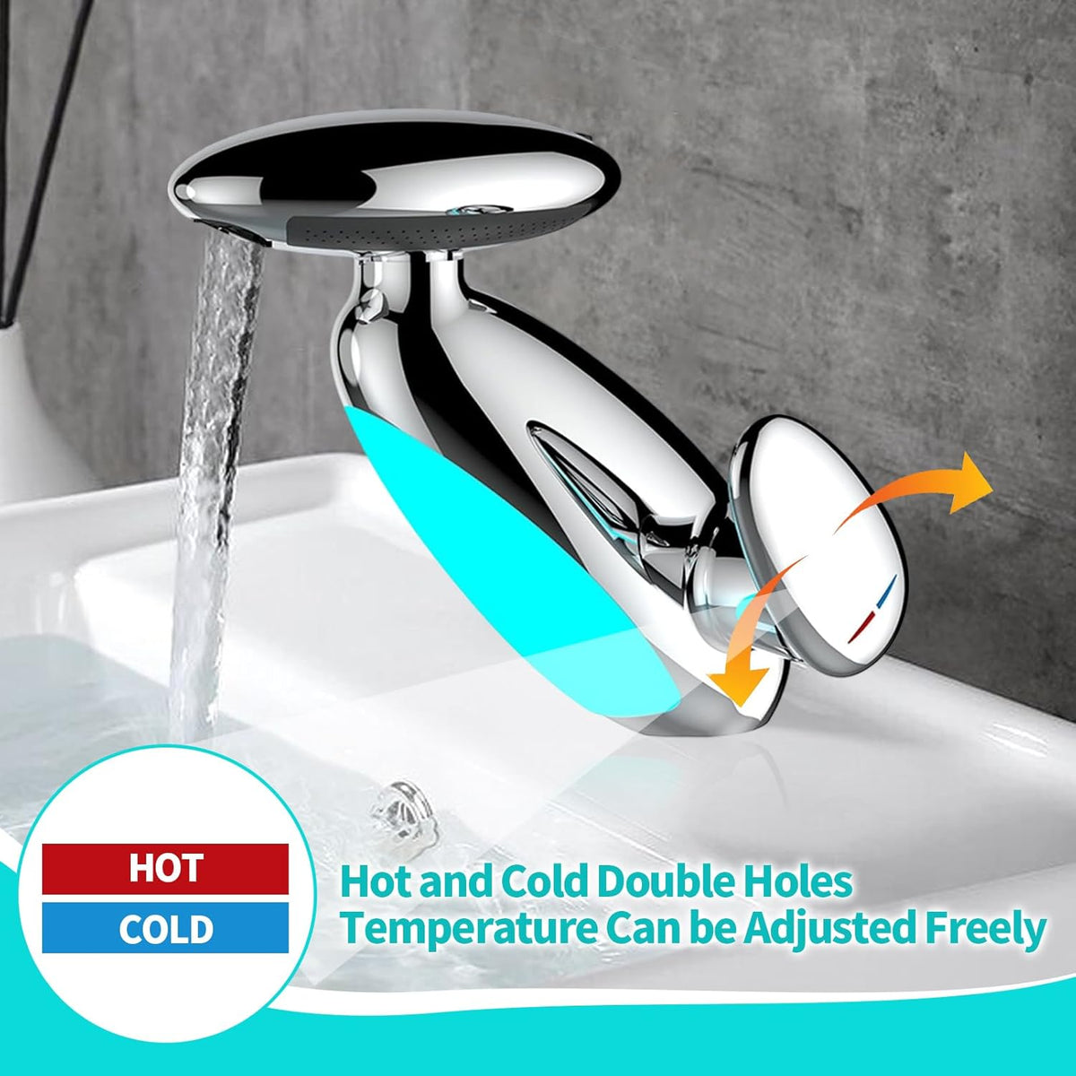 Baterie Chiuveta Baie Premium, 4 Tipuri de Jet, Cap Retractabil, Iluminare LED, Control Inteligent al Apei, Cartus Ceramic