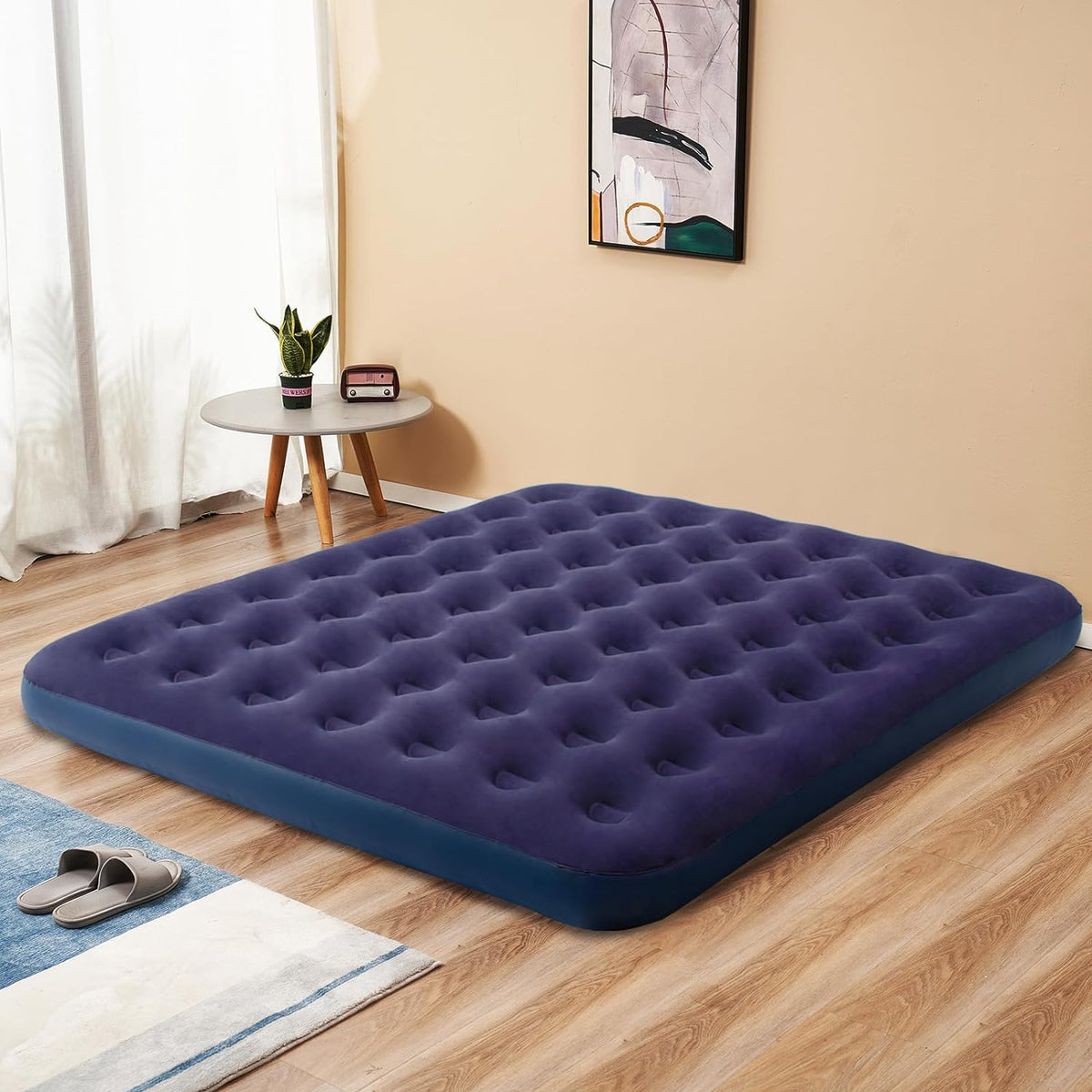 Saltea gonflabila pentru camping, plaja, 1-2 persoane, PVC si catifea