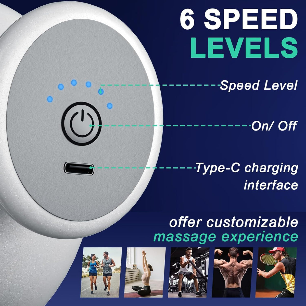 Aparat Masaj Electric Portabil, 6 viteze cu 4 Capete Rotative si Control Tactil