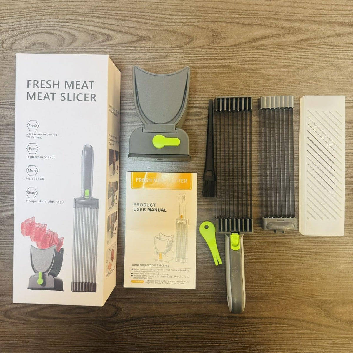 Feliator Profesional pentru Carne cu Lame Multiple din Inox Alimentar si Grosime Ajustabila (2-4mm) – Ideal pentru Tartar, Fasii, Felii si Cuburi de Carne