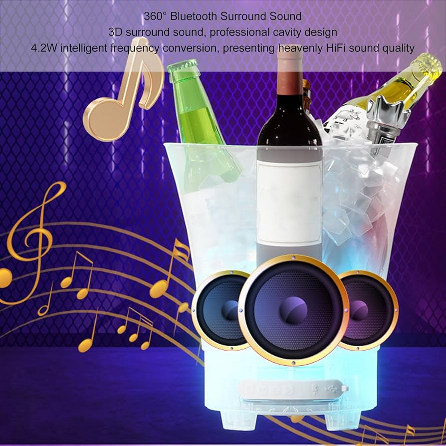 Frapiera gheata 5L cu iluminare LED si boxa wireless reincarcabila