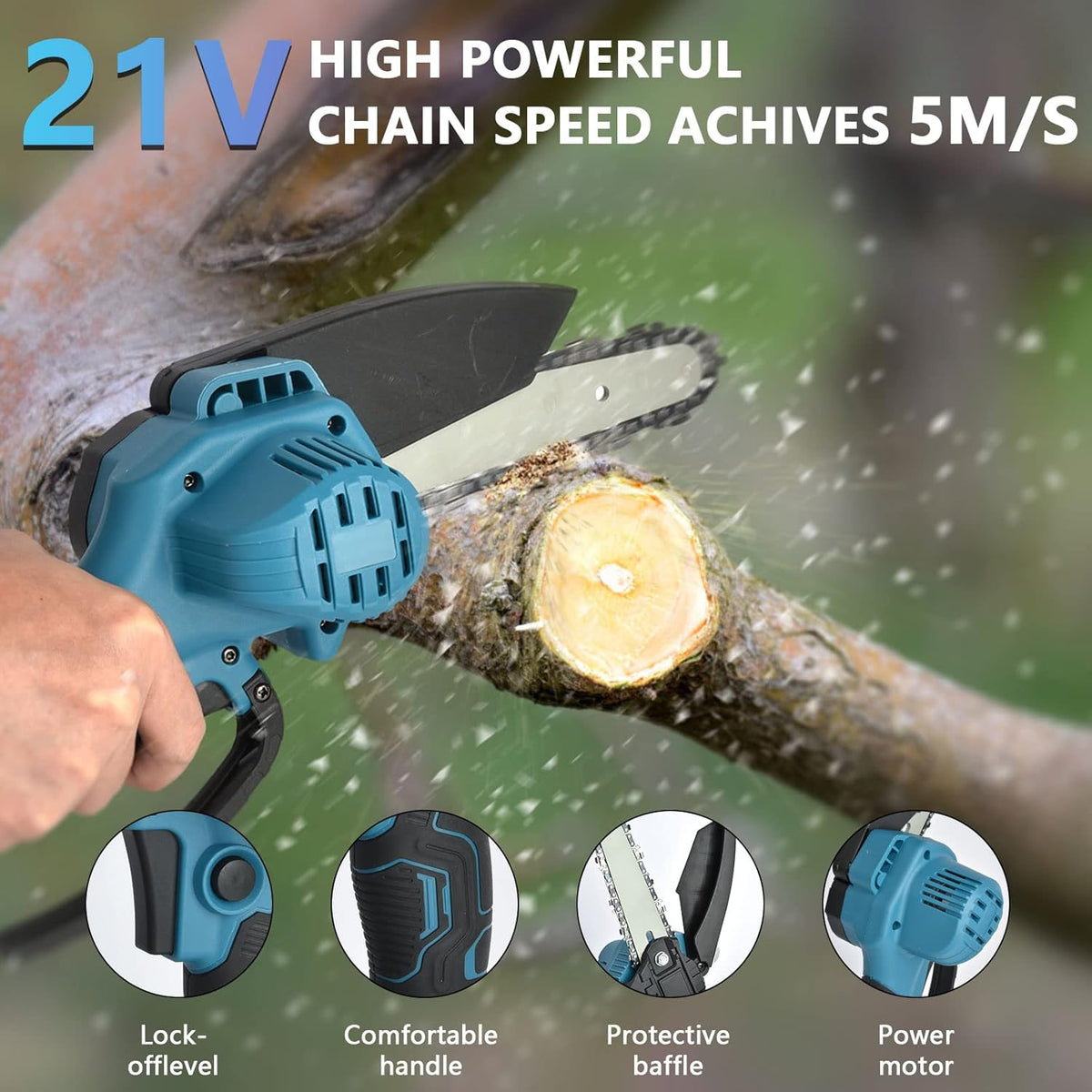 RESIGILAT - Mini fierastrau electric fara fir, cu lant 6 inch si 2 acumulatori 2000mah, 24V