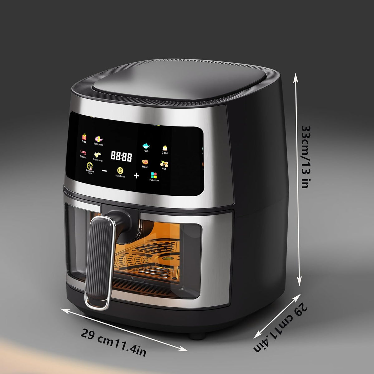 Friteuza cu aer cald, Air Fryer 10L, 2400 W, afisaj digital LCD color, Touch control, otel inoxidabil