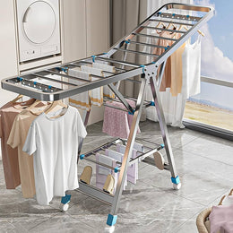 Uscator rufe pliabil metalic premium 150x90x46 cm – suport haine, dublu nivel, economisitor de spatiu