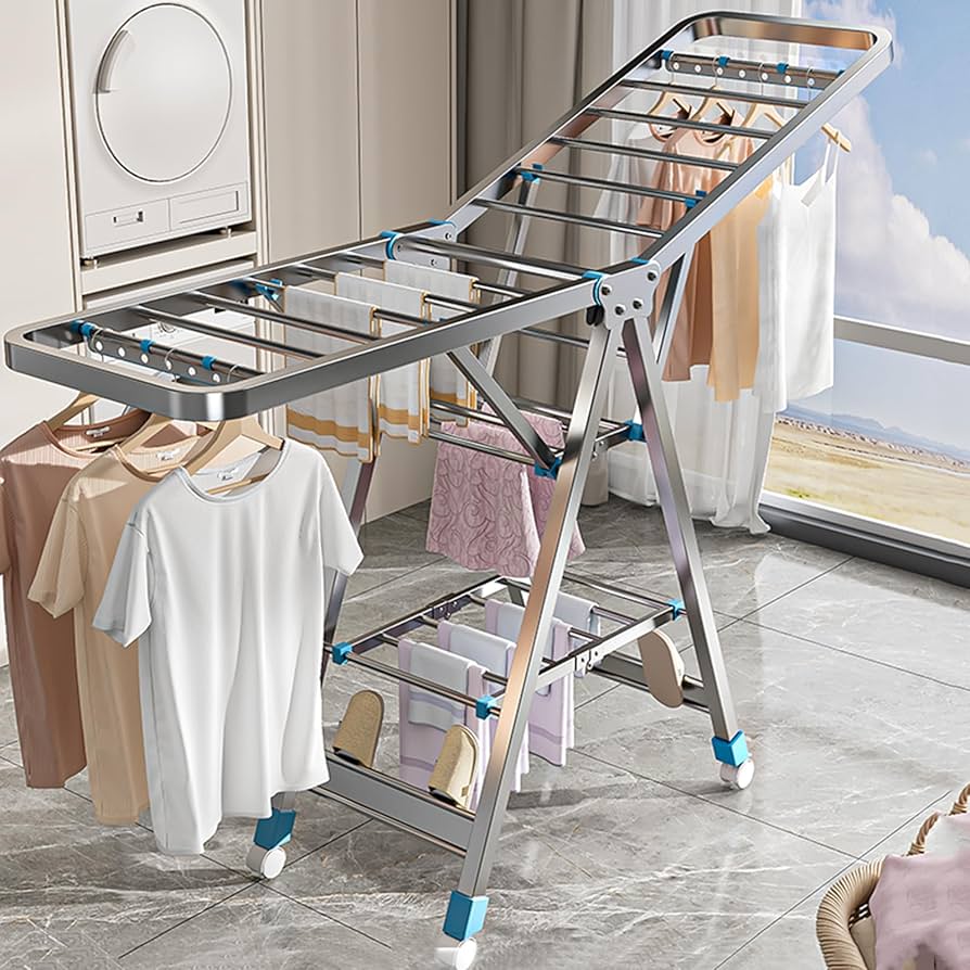 Uscator rufe pliabil metalic premium 150x90x46 cm – suport haine, dublu nivel, economisitor de spatiu