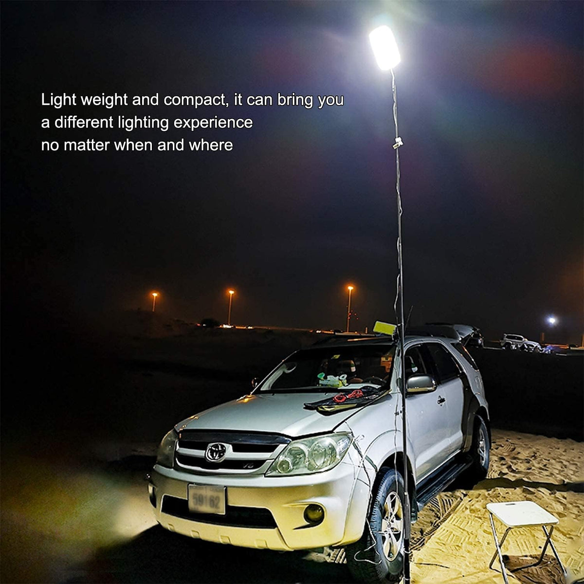 Kit Nocturna eLIVE FR-04, Proiector Camping LED 47W 4558lm, Waterproof, Brat Telescopic Ajustabil 4,5m, 3 Adaptoare 220V, Telecomanda, Geanta Transport
