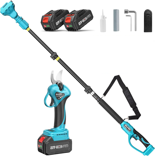 Foarfeca electrica pentru gradina , 21V, 2 Acumulatori, Brat Telescopic 2m, Unghi Reglabil de Taiere
