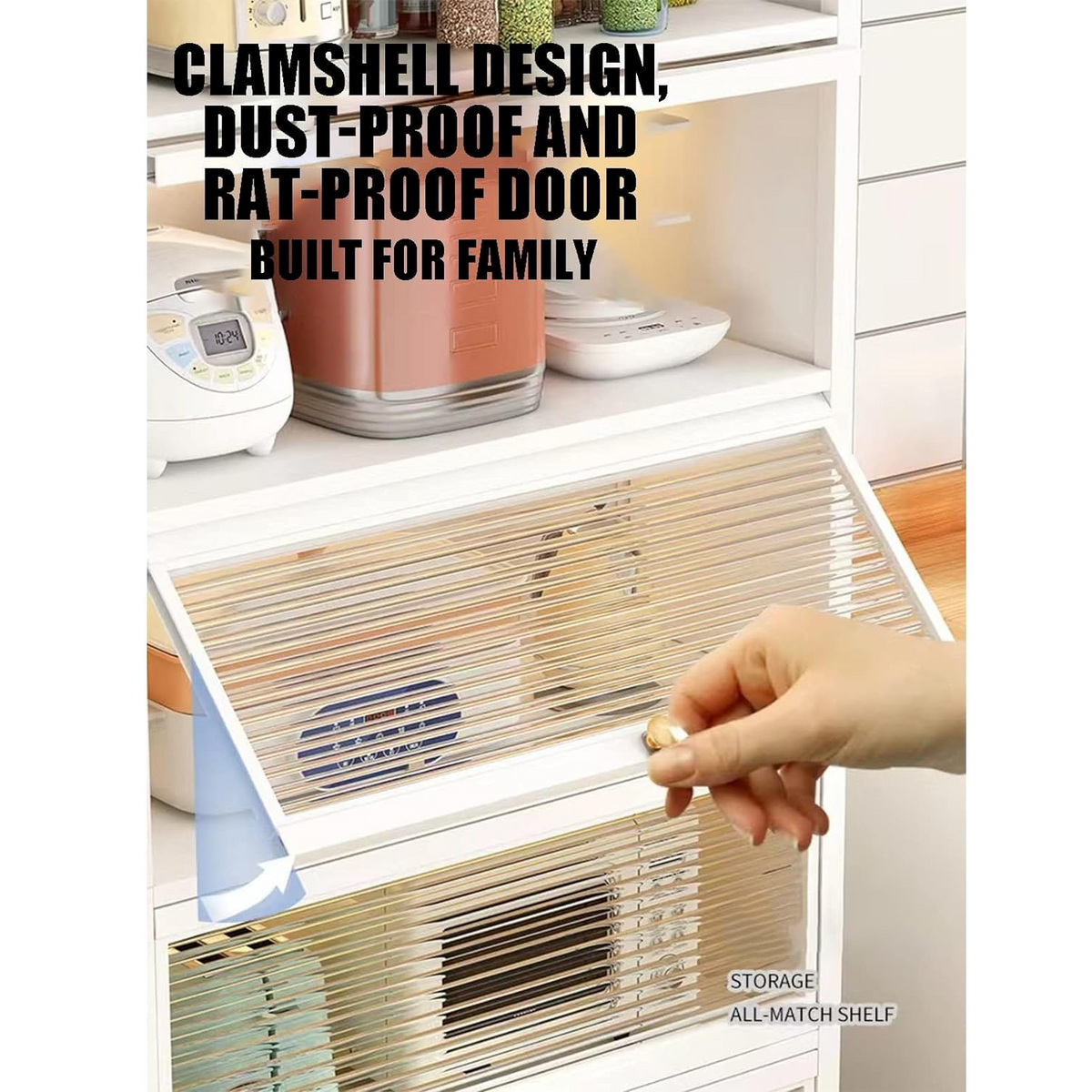 RESIGILAT - Dulap elegant pentru bucatarie, 4 rafturi, otel inoxidabil, usa cu geam cu deschidere verticala 80x32x144cm