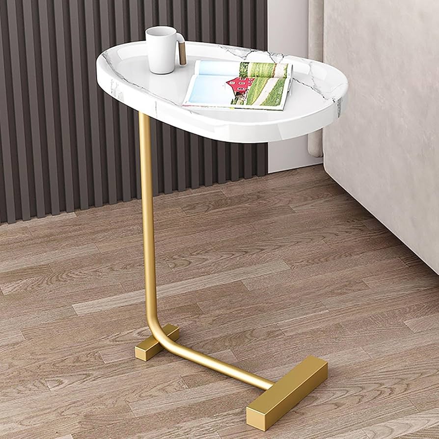 Masuta de cafea design nordic, cu blat alb si cadru metalic auriu, 40x30x60 cm