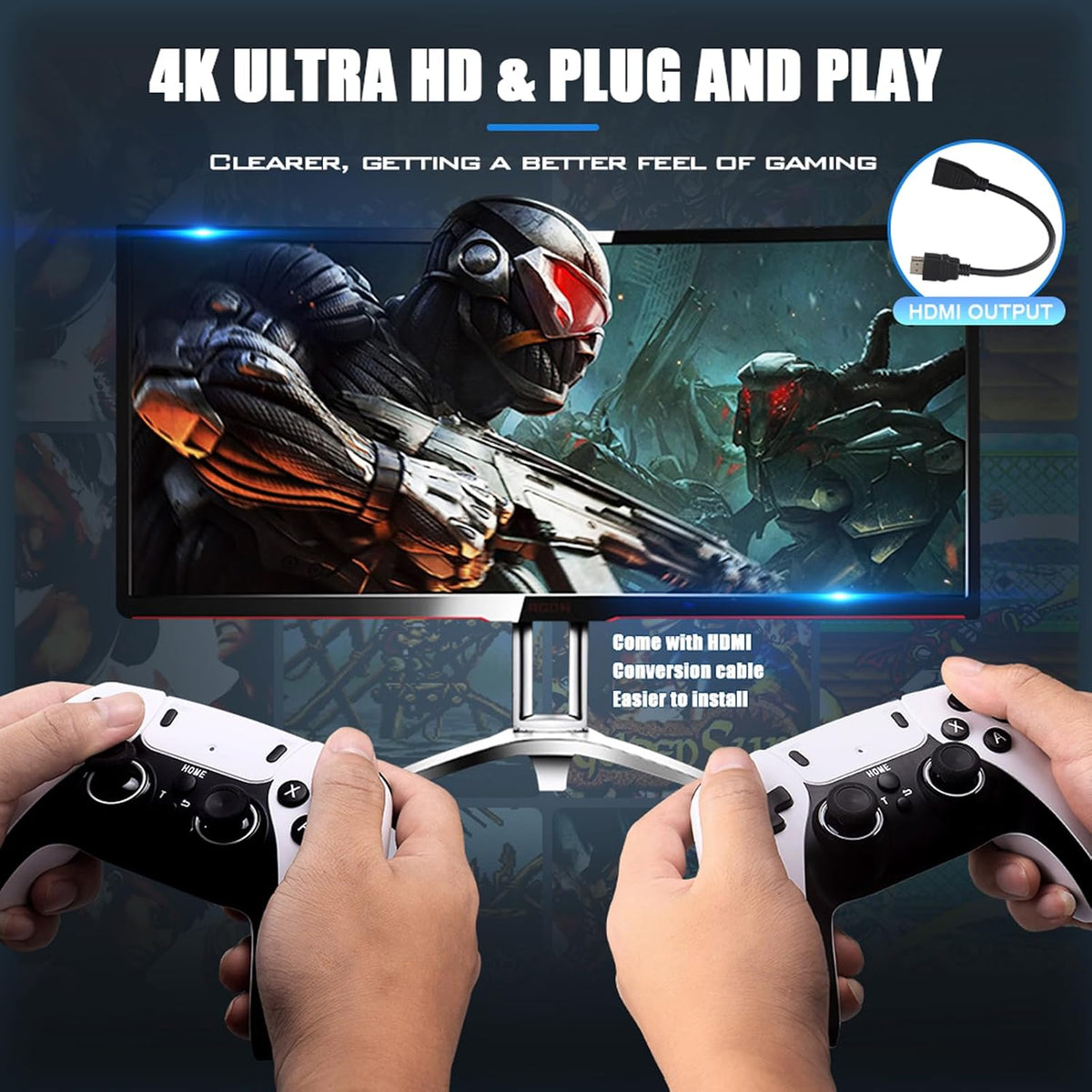 Consola de jocuri retro M8 PRO 64G 4K cu 2 controlere wireless pentru jocuri 3D, 20000+ jocuri, memorie 64G, cablu HDMI