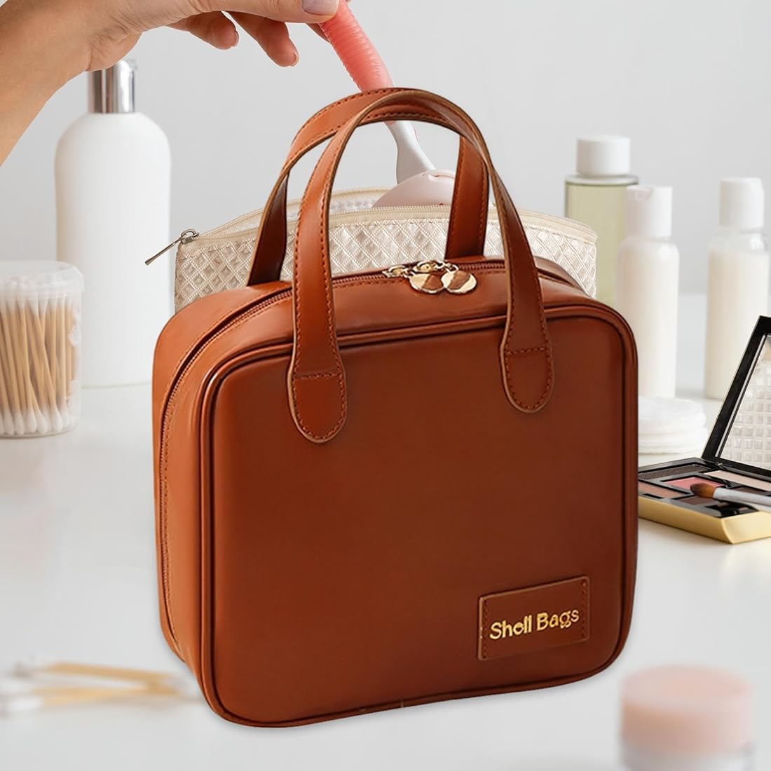 Geanta de Machiaj Portabila din Piele Ecologica, 21x19x8cm