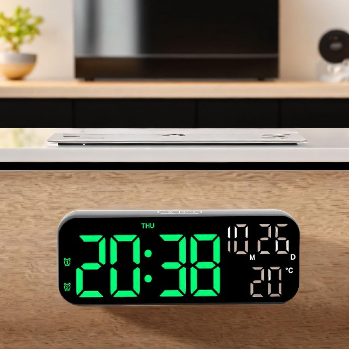 Ceas digital de perete cu afisaj LED, afisare temperatura si data, mod de noapte, ceas de masa, ceas electronic cu LED, 12H, 24H