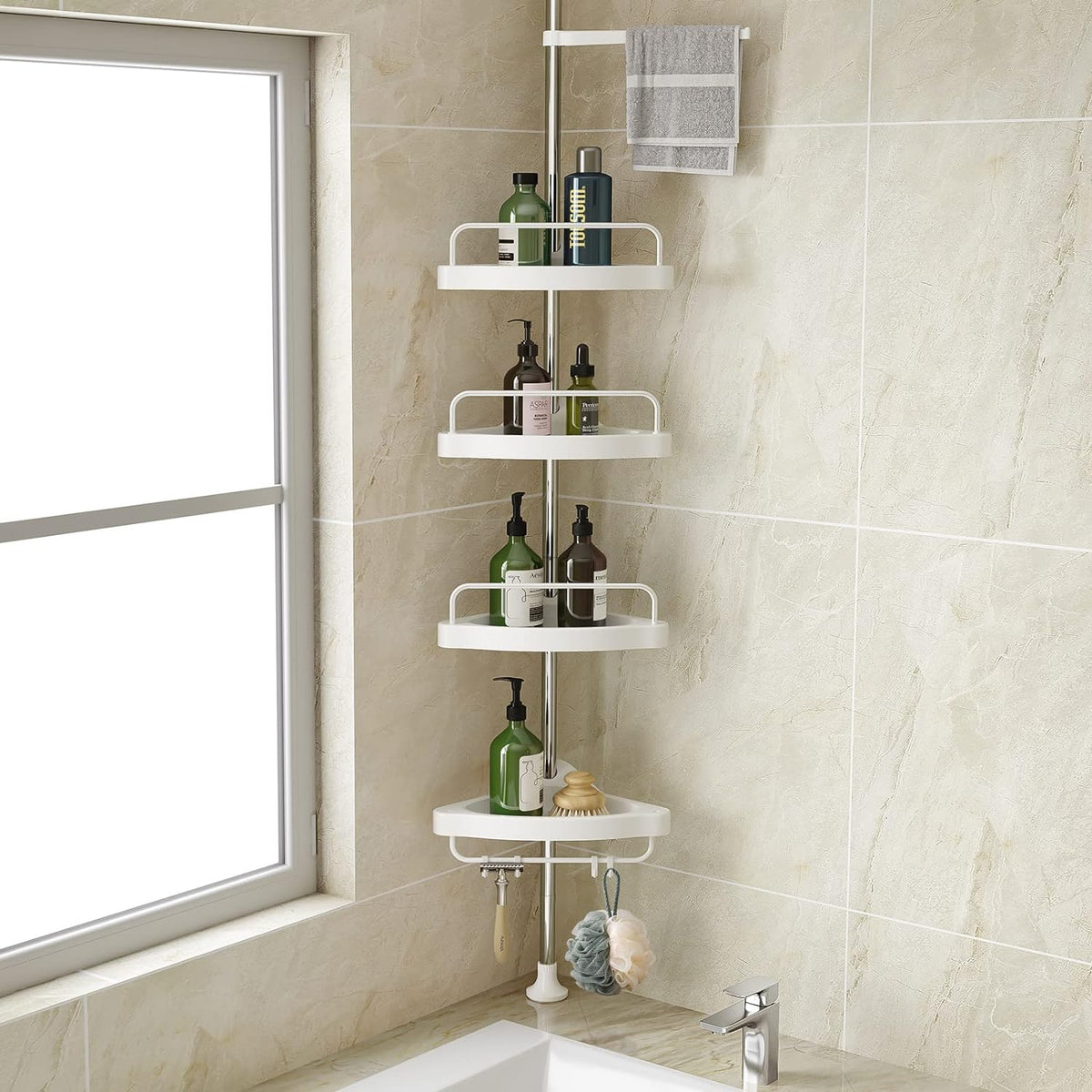 Etajera colt pentru baie si dus, 4 sau 5 rafturi, inaltime reglabila 320 cm, montare pe colt