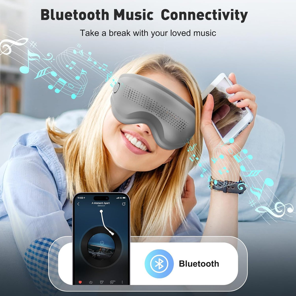 Masca inteligenta pentru ochi, cu compresa calda, EMS, microcurent si Bluetooth, reincarcabila