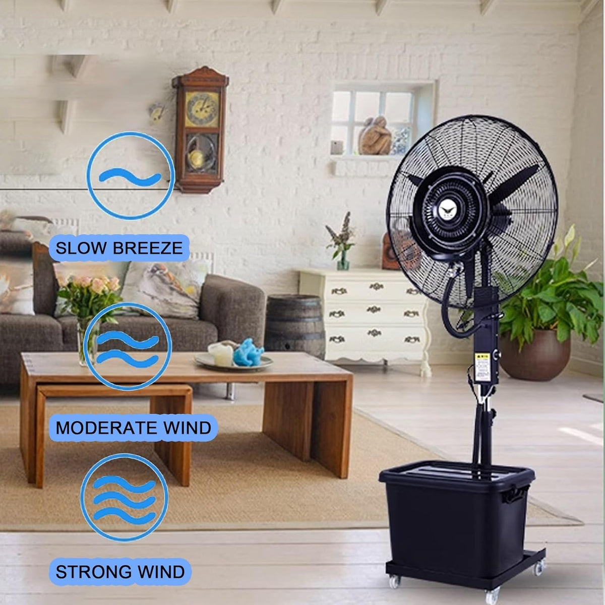 Ventilator industrial cu rezervor apa 40 litri, diametru 55cm, putere 160 W – 3 trepte