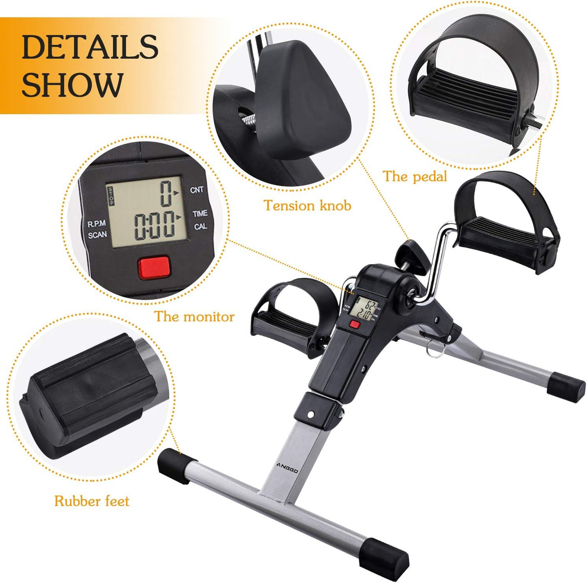 Mini bicicleta de antrenament pentru maini si picioare, inaltime reglabila, afisaj LCD, 100kg, negru