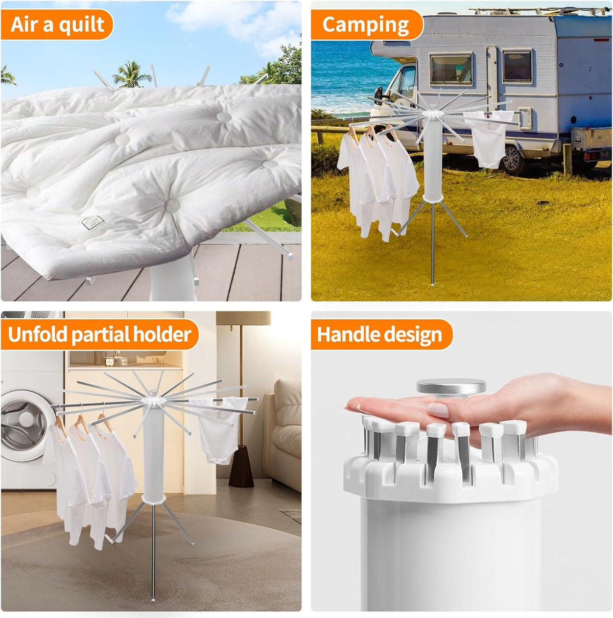 RESIGILAT - Uscator de rufe tip trepied, pliabil si compact, cu 16 brate rotative, pentru interior si exterior, 125cm