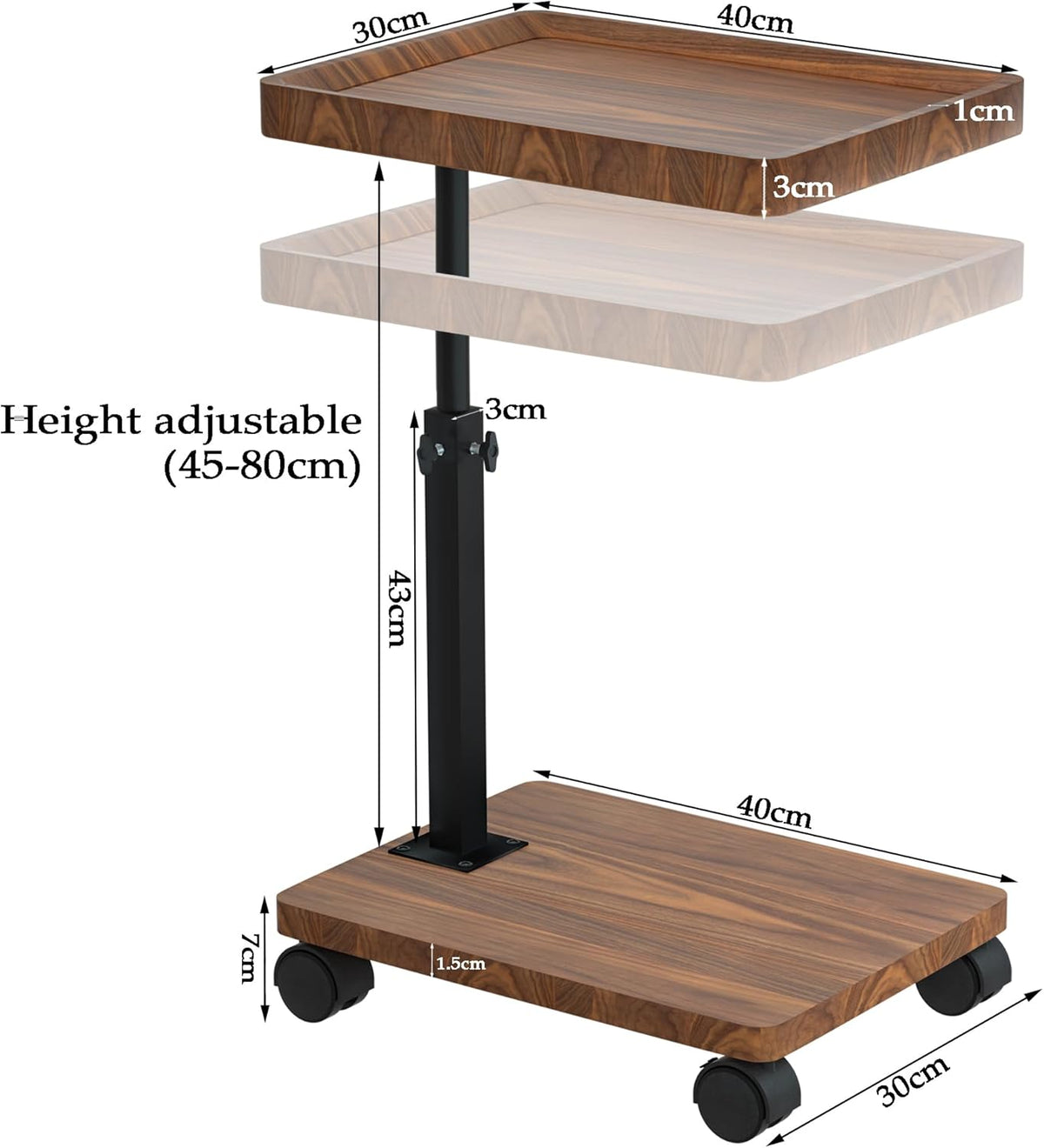Masuta portabila pentru cafea, 2 blaturi MDF, inaltime ajustabila 45-80 cm, blat superior 40 x 30 cm, maro