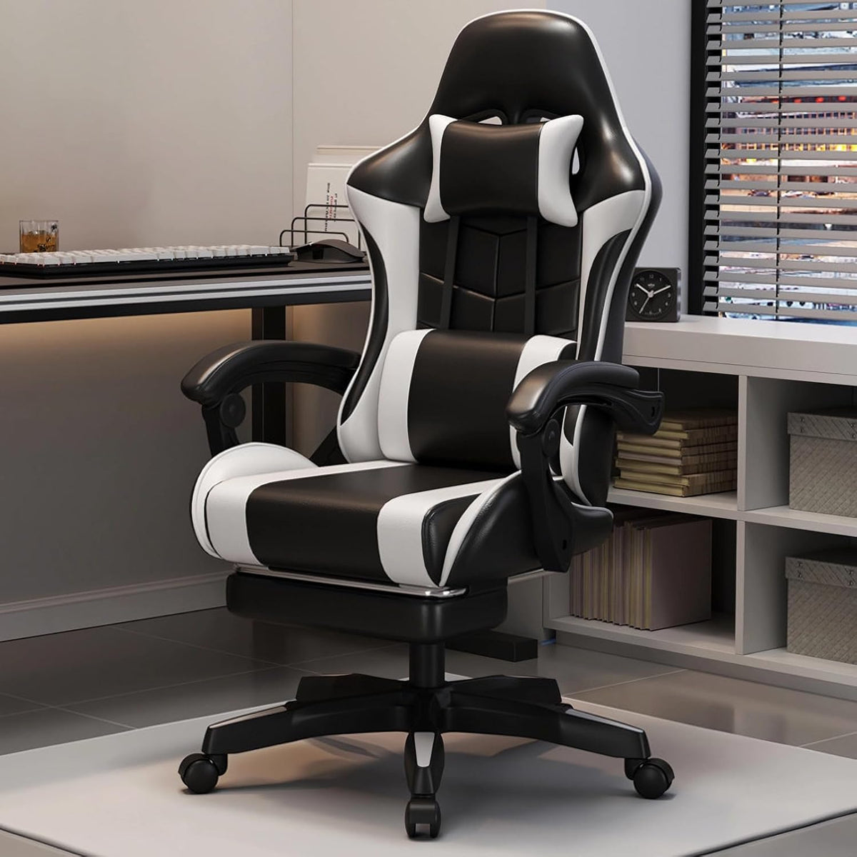 RESIGILAT - Scaun Gaming Racing SpeedX GT, Piele Ecologică, Recliner, Perne Ergonomice și Suport pentru Picioare