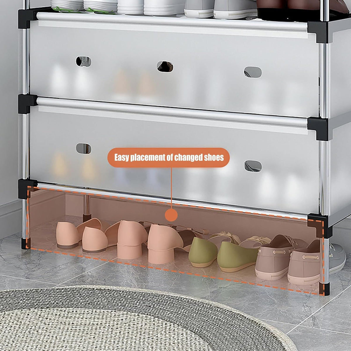 Raft pliabil pentru pantofi cu 5 Niveluri, design modern, stabil și multifuncțional – Alb, 60x28x110 cm