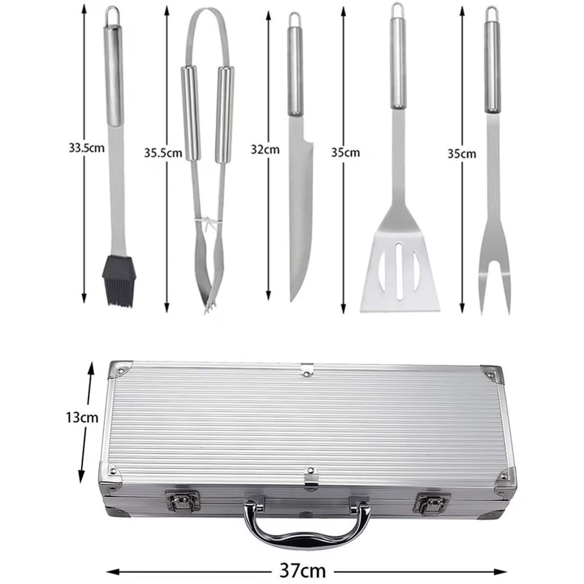 Set 5 Ustensile Gratar Otel Inoxidabil cu Cutie Depozitare Aluminiu - detaliu produs