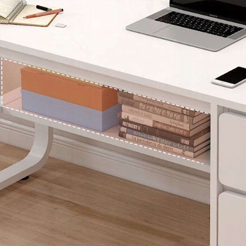 Birou minimalist alb cu rafturi - 160x60x73 cm, ideal pentru spații mici, lucru și studiu - detaliu produs