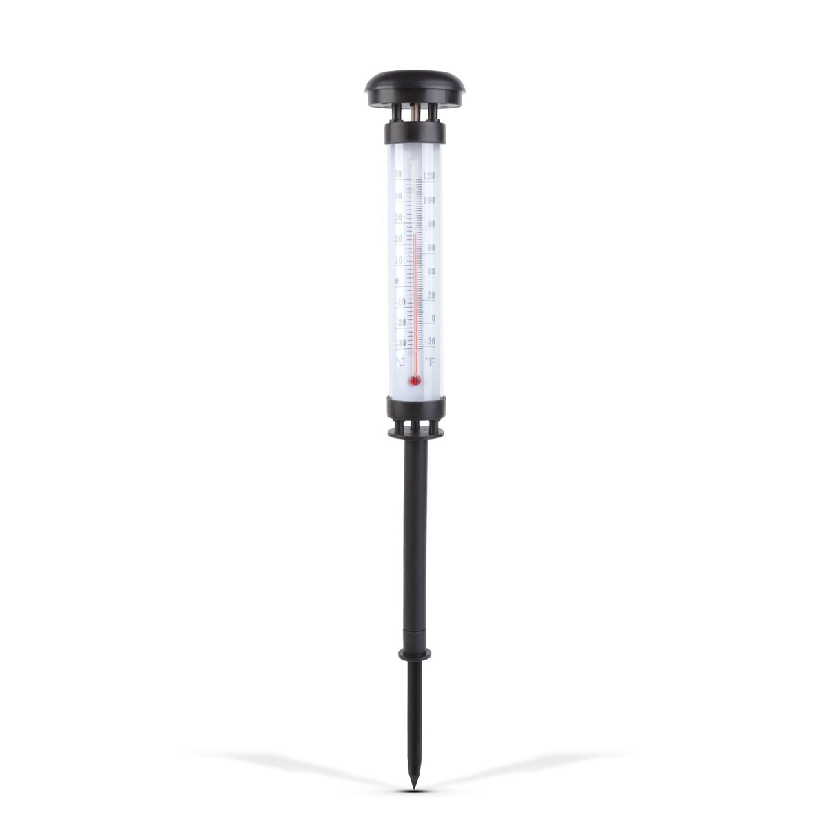 Set 2 Termometre Solare de Gradina cu Lampa LED Afisaj Dual Celsius Fahrenheit 35cm Negru - detaliu produs