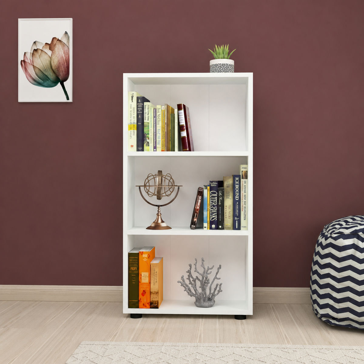 Biblioteca din PAL 55,3x20x106,2 cm, cu 3 rafturi, pentru carti si decoratiuni