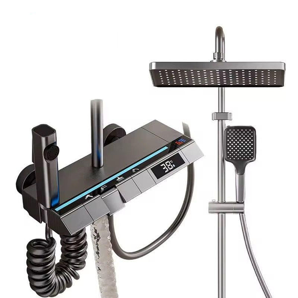 Set coloana de Dus cu para dreptunghiulara, Display LED, comenzi piano, 4 funcții curgere apa, Rotatie 360°, Pulverizare cu aer, robinet ascuns, fara conectare electrica