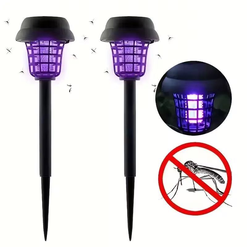 Set 2 Lampi solare  LED si capcana pentru insecte, senzor de lumina, grila de siguranta, buton Off/On1/On2, 600 mAh