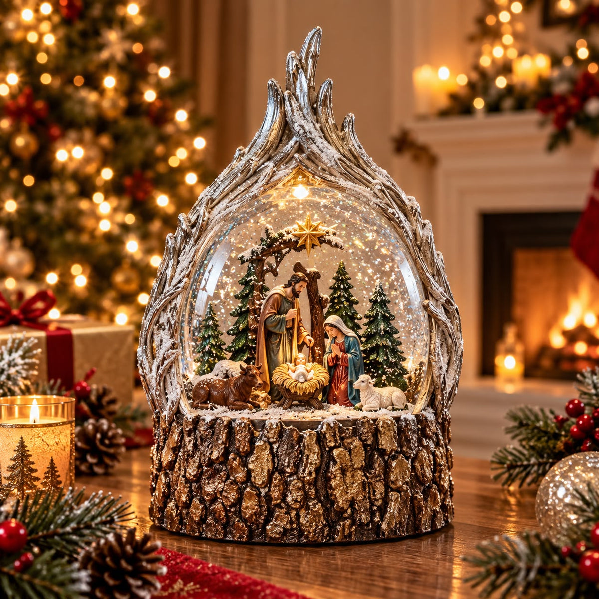 Decorațiune de Crăciun Premium cu Nașterea Domnului, Iluminare și Efect de Ninsoare în Mișcare – 18,5 × 11 × 25 cm - imagine principala