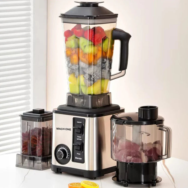 Robot de Bucatarie Multifunctional 6-în-1 Mach One BF-5052 – 3 Recipiente, Motor 9500W, 15 Trepte de Viteză, Blender + Tocator + Razatoare