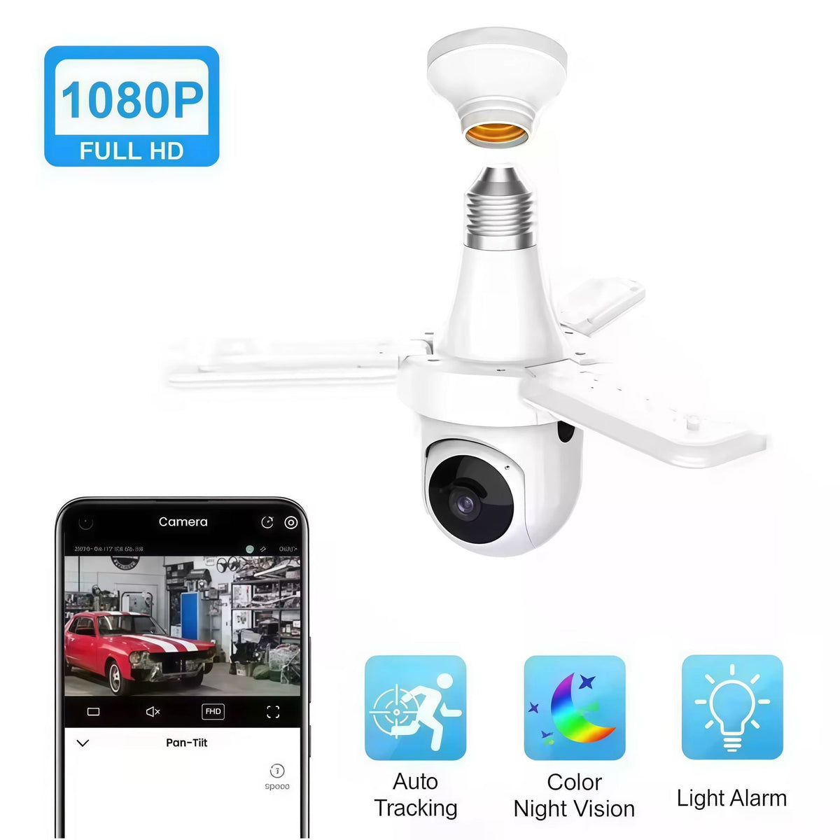 Camera de supraveghere tip bec E27, 4MP HD, WiFi/4G, PTZ 360, audio bidirectional, night vision