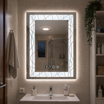 Oglinda LED 70X90 cm cu margini decorative, iluminare ambientala, touch si ceas digital