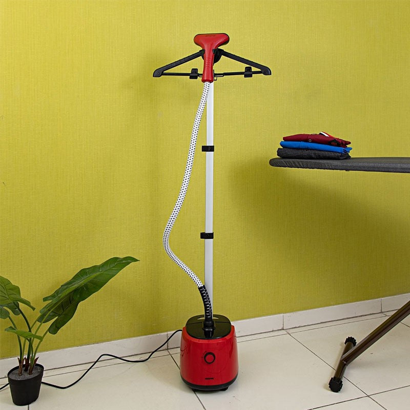 Aparat de Calcat cu Abur Vertical HOFFMANS 2 in 1 , 2000W, Profesional, Portabil, cu Masa de Calcat - Rosu