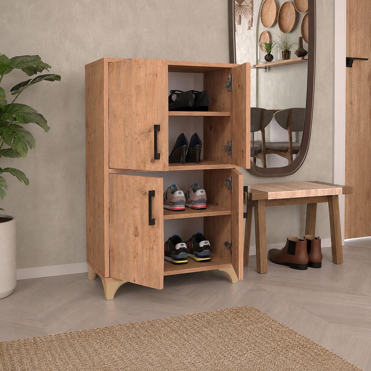 Dulap multifunctional din PAL 62,6x35,8x101 cm, cu 4 usi si 4 compartimente, pentru depozitare