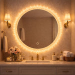 Oglinda baie LED rotunda 55 cm cu buton touch si iluminare perimetrala