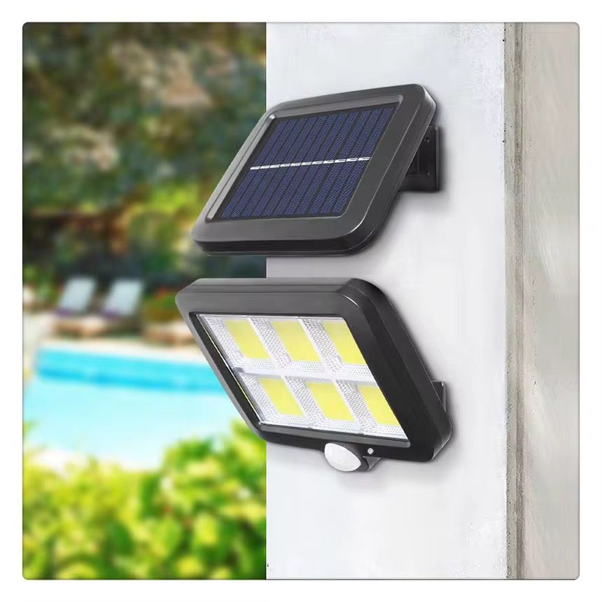 Lampa solara LED cu telecomanda, ajustabila, 6 COB LED, senzor miscare si lumina, baterie 2400 mAh, cablu 5 m, rezistenta la apa, negru