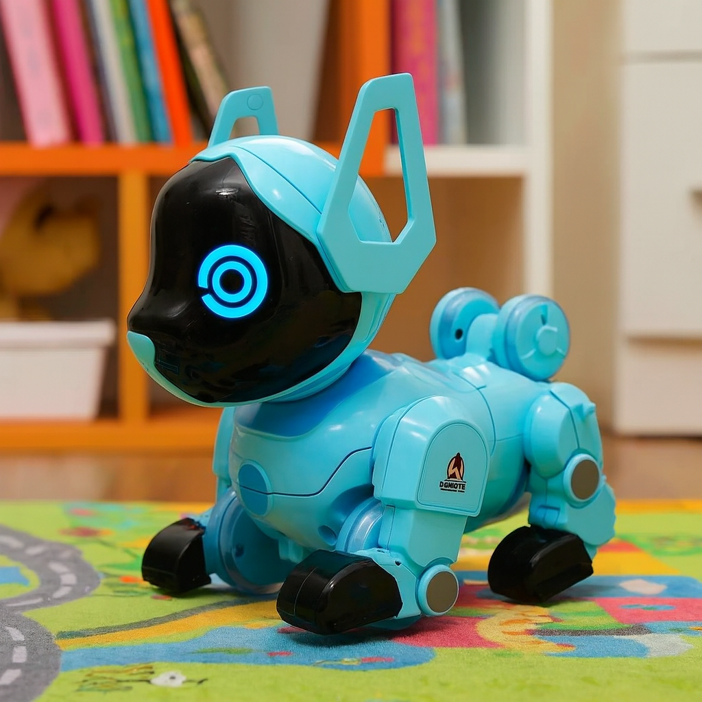 Robot Catelus Smart cu telecomanda ceas, cantece, lumini, rotire 360 de grade