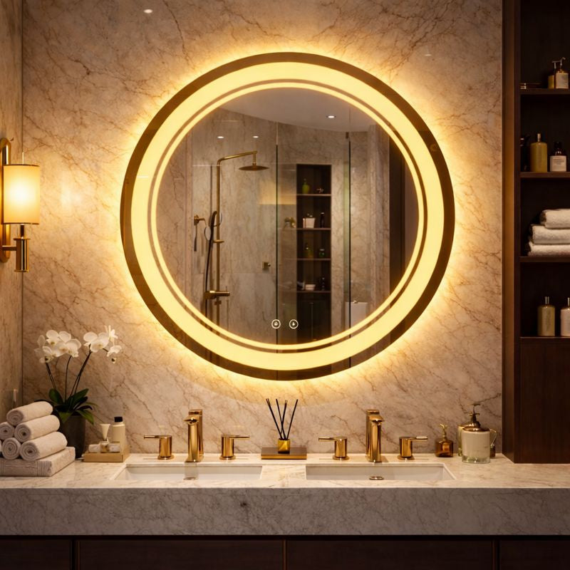 Oglinda baie LED rotunda 80 cm cu touch, dezaburire si iluminare