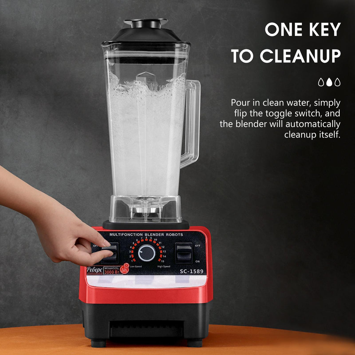 Blender Profesional de bucatarie 2 in 1, 2.5L, motor din cupru, 15 viteze, 4500W