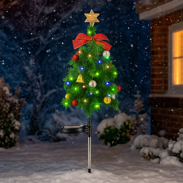 Set 2 Lampi solare decorative pentru gradina cu LED in forma de brad – 68 cm, lumina multicolora