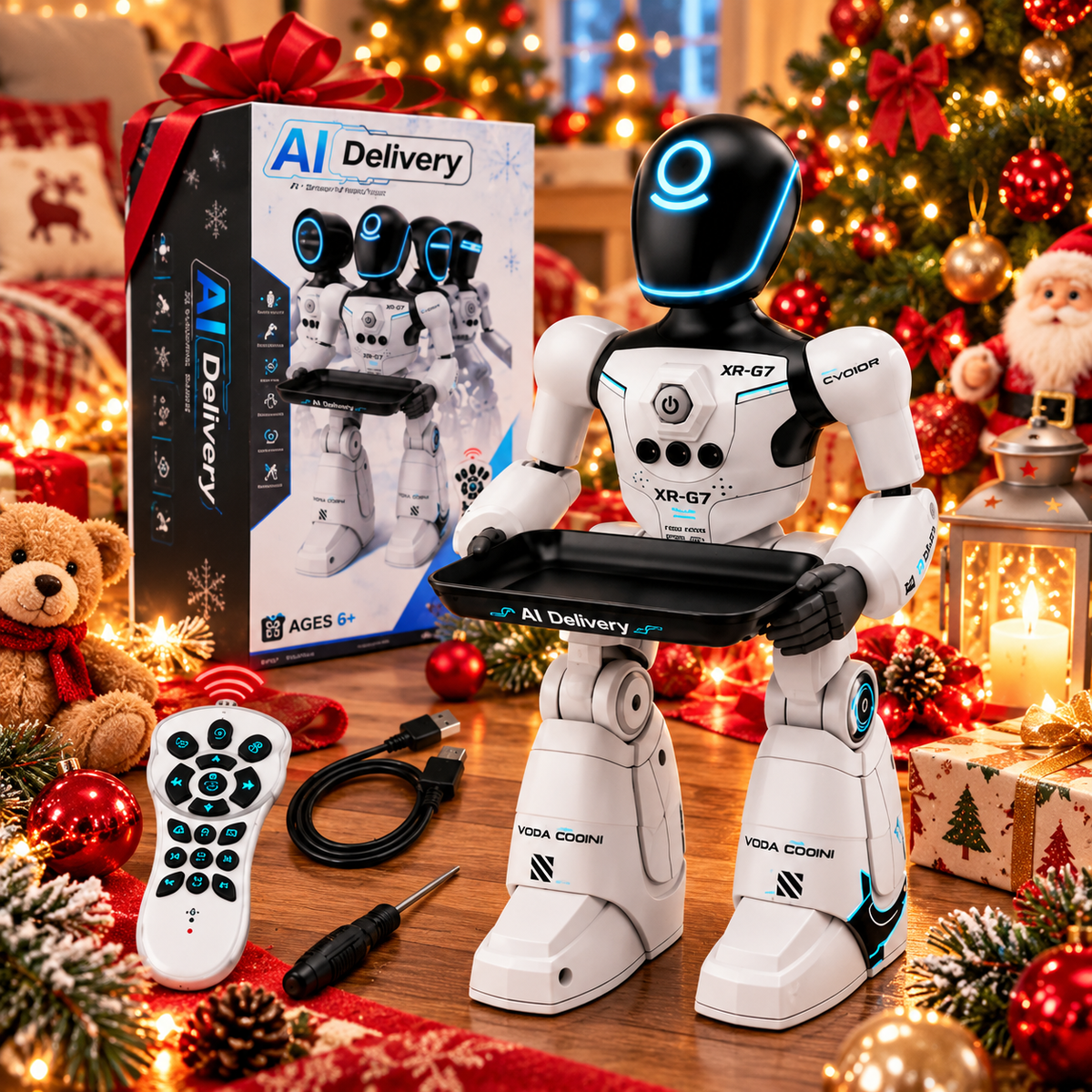 Robot Interactiv XR-G7 pentru Copii cu Comenzi Vocale Senzor Gesturi Telecomanda Muzica Dans - imagine principala