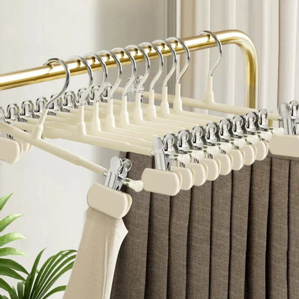 Set 10 umerase cu clips pentru pantaloni, otel, 31 x 13 cm, crem